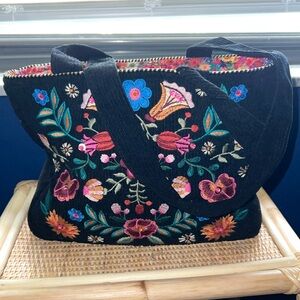 Embroidered corduroy tote